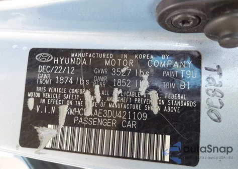 2013 Hyundai Accent Gls z USA, uszkodzony, nr VIN KMHCU4AE3DU421109